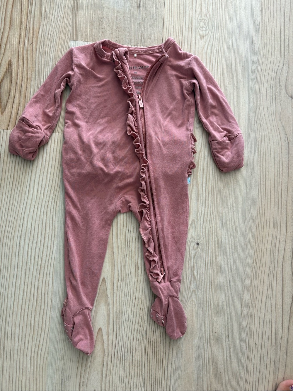 Posh Peanut Ruffle Zip Front Footed One-Piece - Dusty Rose
